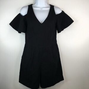 Anthropolgie Elevenses Black Ruffle Cold Shoulder Romper Size 4